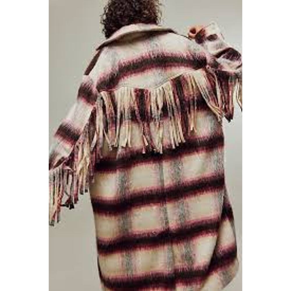 Free People  Pressley Fringe Striped Coat Cream Size M/L - Picture 3 of 10